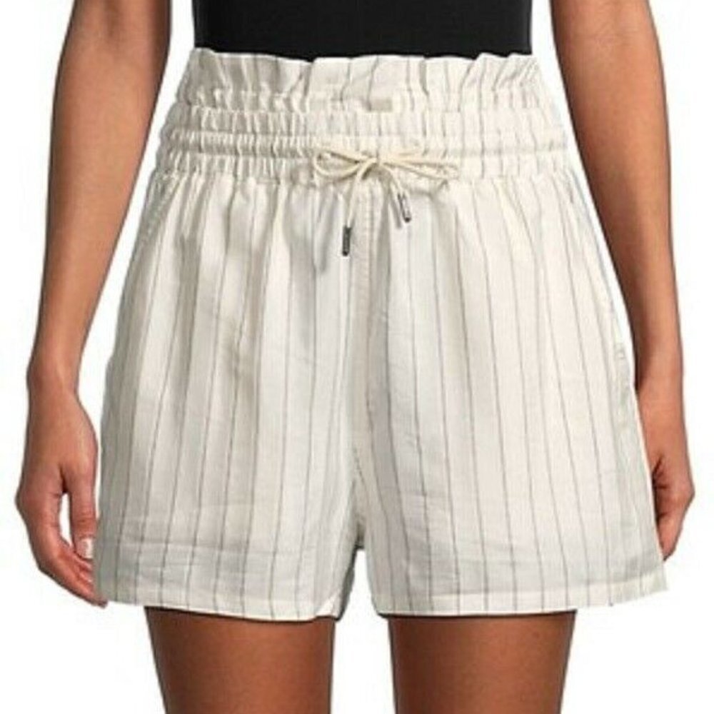 RTA Womens White Striped Elastic Waist Drawstring Tara Paperbag‎ Shorts